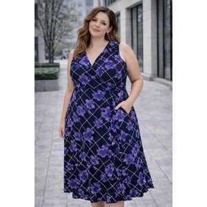 Jessica London Womens Dress Plus 24 Navy Blue Floral Flowy Maxi Beachy Boho
